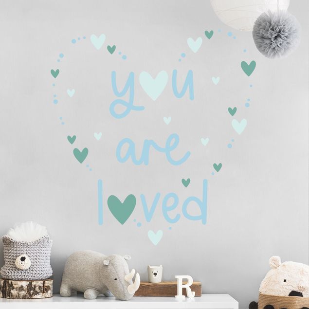 Wallstickers ordsprog You Are Loved Heart Blue