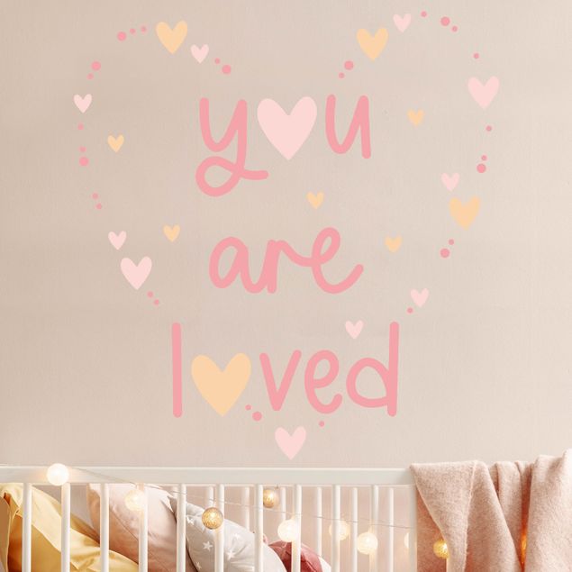 Wallstickers ordsprog You Are Loved Heart Light Pink