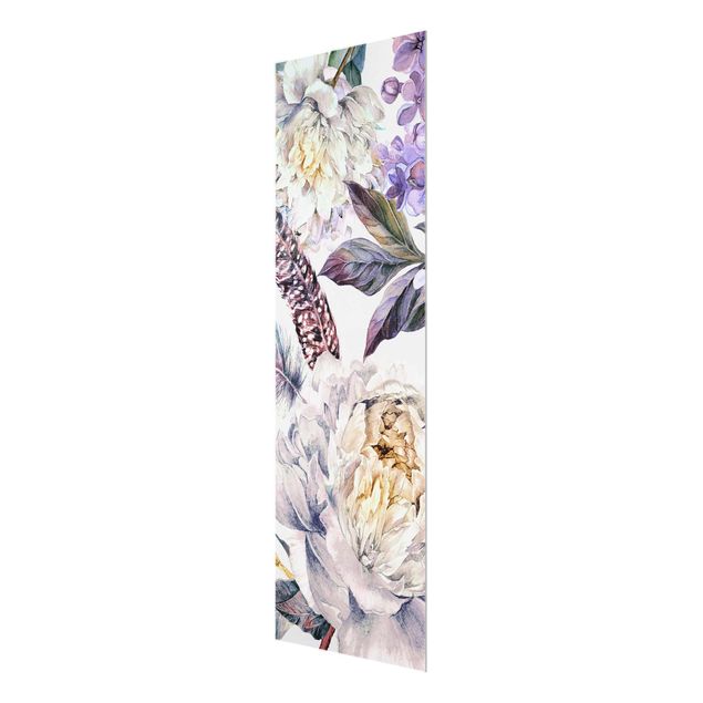 Billeder Delicate Watercolour Boho Flowers And Feathers Pattern