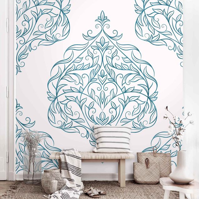 Ornamenter tapet Delicate Art Nouveau Pattern In Blue