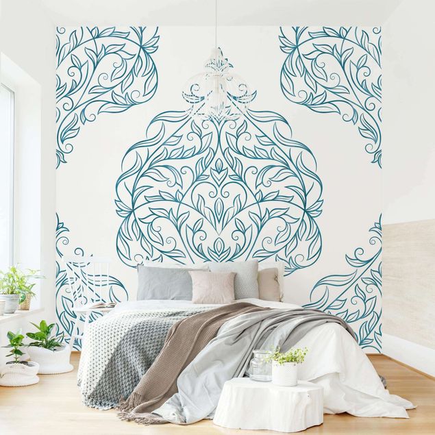 Mønstret tapeter Delicate Art Nouveau Pattern In Blue