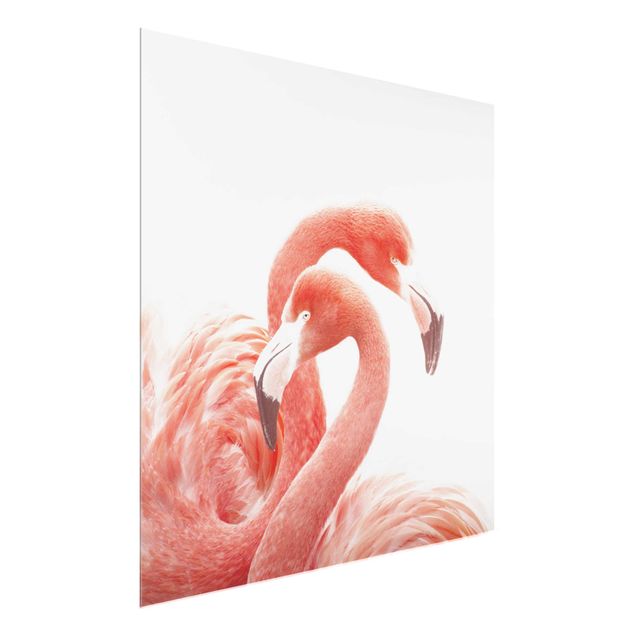 Glasbilleder dyr Two Flamingos