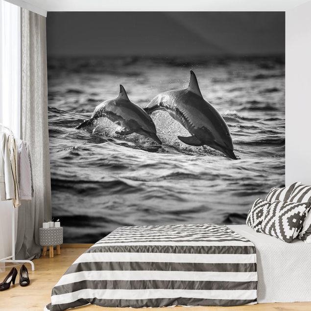 Moderne tapet Two Jumping Dolphins