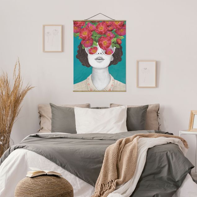 Billeder portræt Illustration Portrait Woman Collage With Flowers Glasses