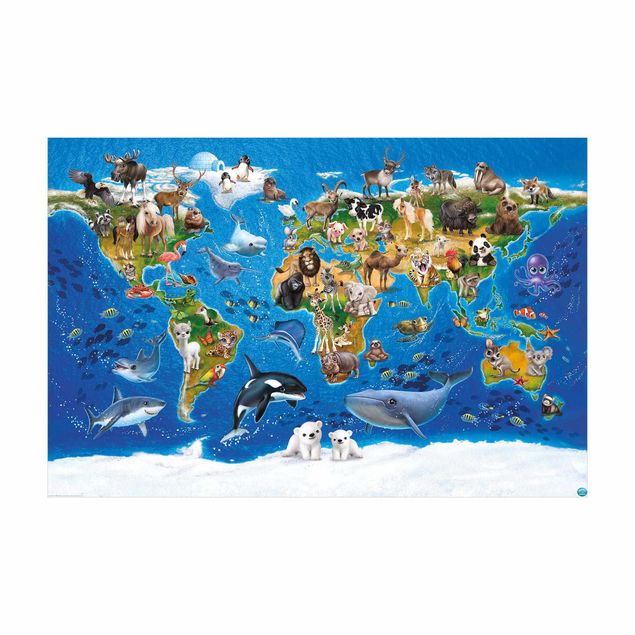 farverige gulvtæpper Animal Club International - World Map With Animals