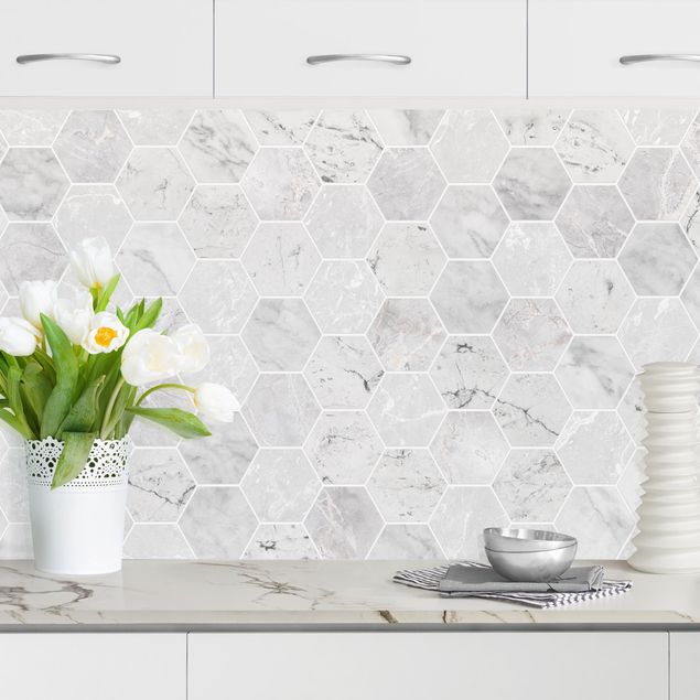 køkken dekorationer Marble Hexagon Tiles - Light Grey