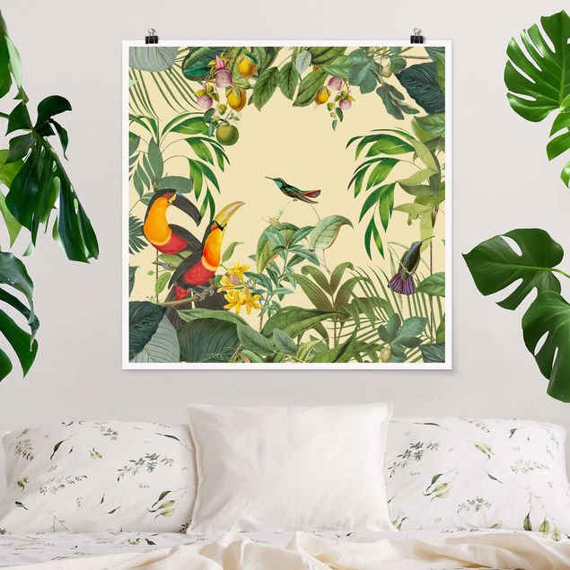 køkken dekorationer Vintage Collage - Birds In The Jungle