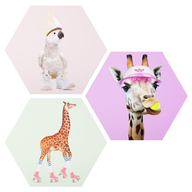 Billeder kunsttryk Giraffes And Kakadu Sport Set I