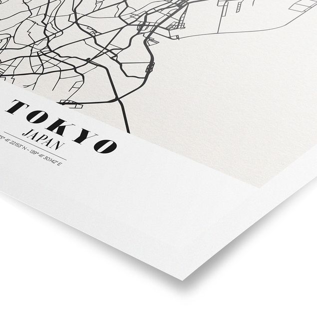 Plakater sort og hvid Tokyo City Map - Classic
