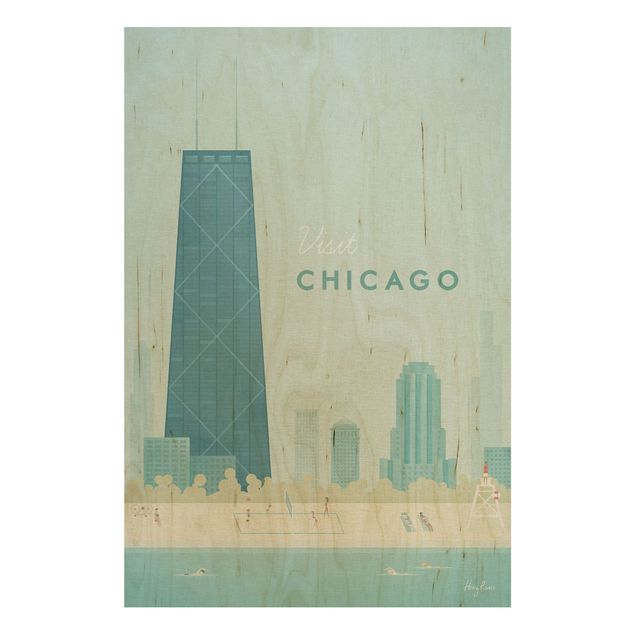 Prints på træ vintage Travel Poster - Chicago