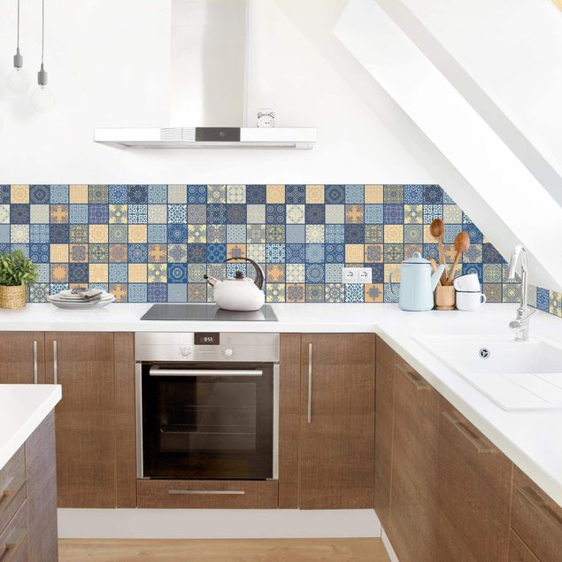 Stænkplader fliselook Sunny Mediterranian Tiles With Blue Joints II