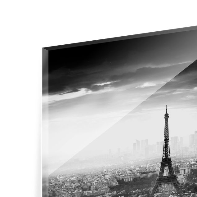 Spritzschutz Glas - Der Eiffelturm von Oben Schwarz-weiß - Querformat - 3:2