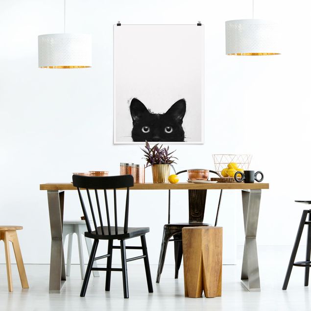 Plakater sort og hvid Illustration Black Cat On White Painting