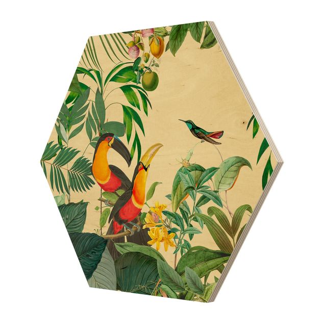 Billeder farvet Vintage Collage - Birds In The Jungle