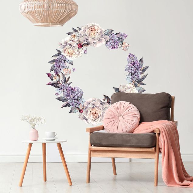 køkken dekorationer Watercolour Lilac Peonies Wreath XXL