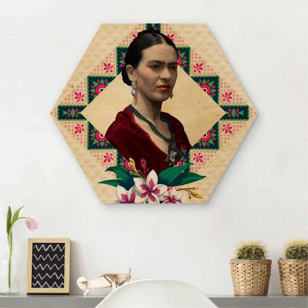 Prints på træ blomster Frida Kahlo - Flowers And Geometry
