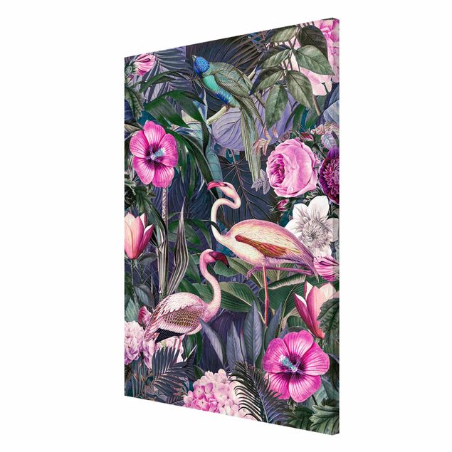 Magnettavler blomster Colourful Collage - Pink Flamingos In The Jungle