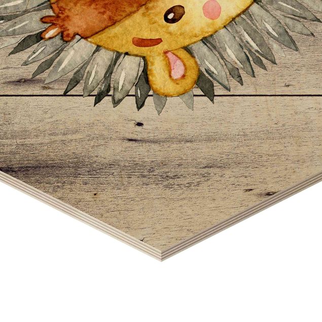 Sekskantede billeder Watercolor Hedgehog On Wood