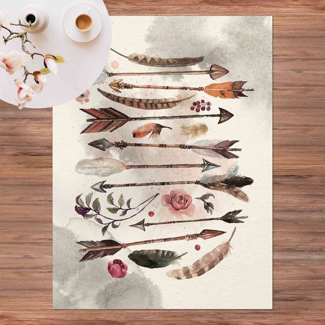 tæpper til terrasse Boho Arrows And Feathers - Watercolour