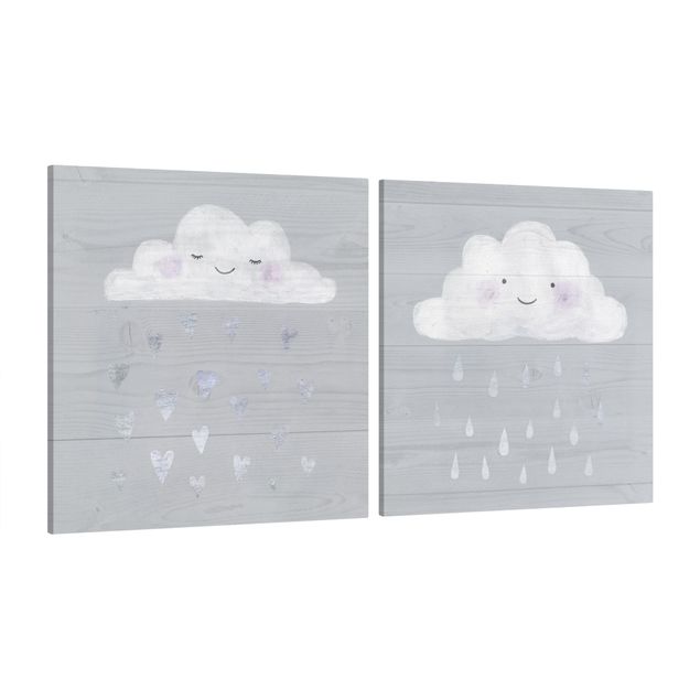 Billeder Clouds With Silver Hearts And Drops Set I