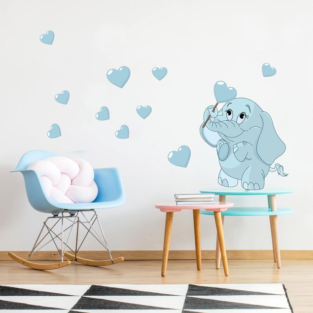 Wallstickers dyr Baby Elephant With Blue Hearts