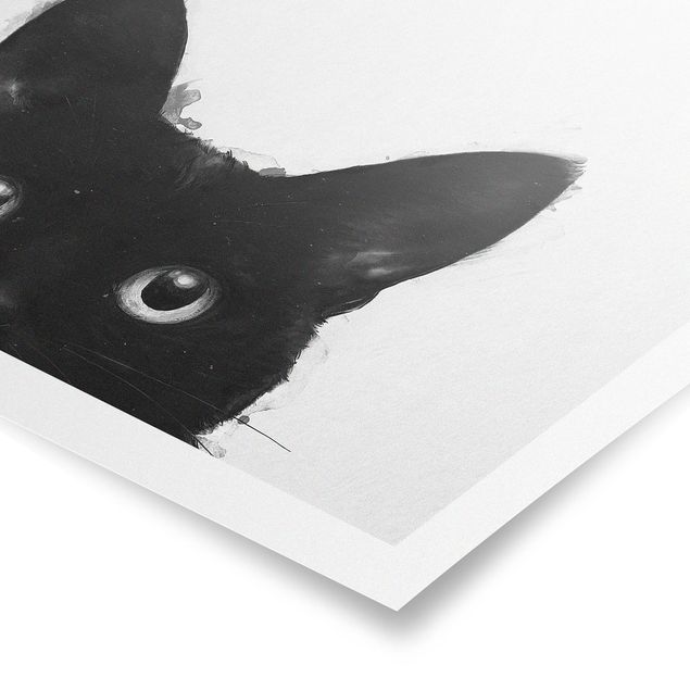 Plakater dyr Illustration Black Cat On White Painting