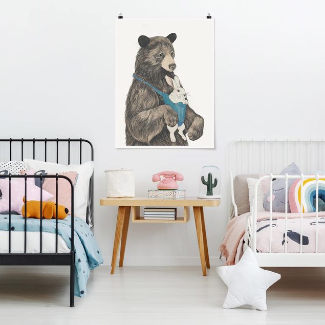Plakater kunsttryk Illustration Bear And Bunny Baby
