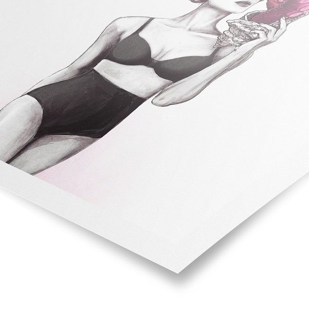 Plakater dyr Illustration Woman In Underwear Black And White Octopus
