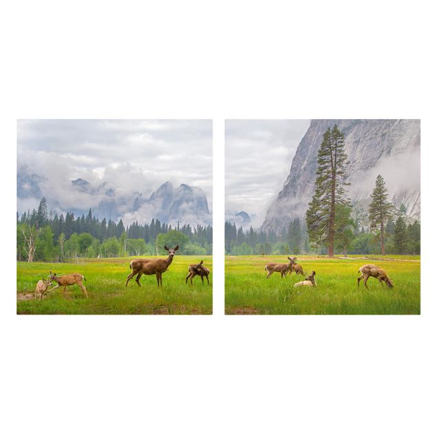 Billeder på lærred landskaber Deer In The Mountains
