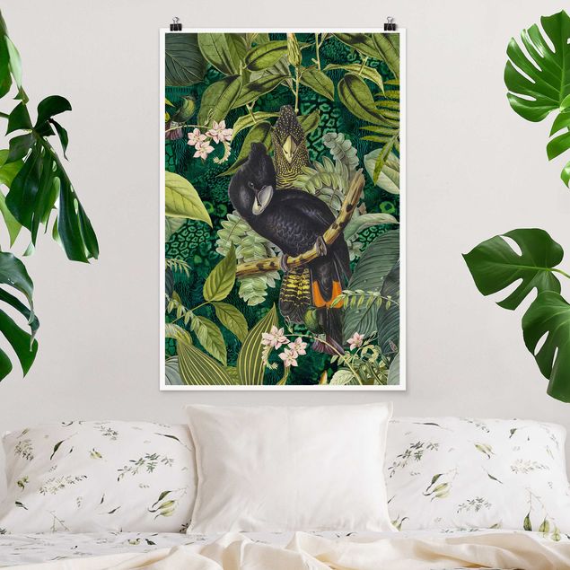køkken dekorationer Colourful Collage - Cockatoos In The Jungle