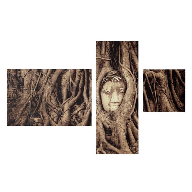 Billeder landskaber Buddha In Ayutthaya Lined From Tree Roots In Brown