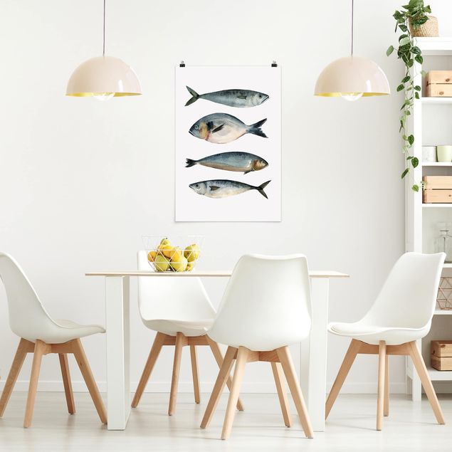 Plakater blomster Four Fish In Watercolour II