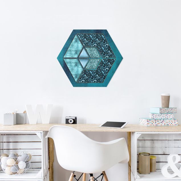 Billeder mønstre Blue Hexagon With Gold Outline