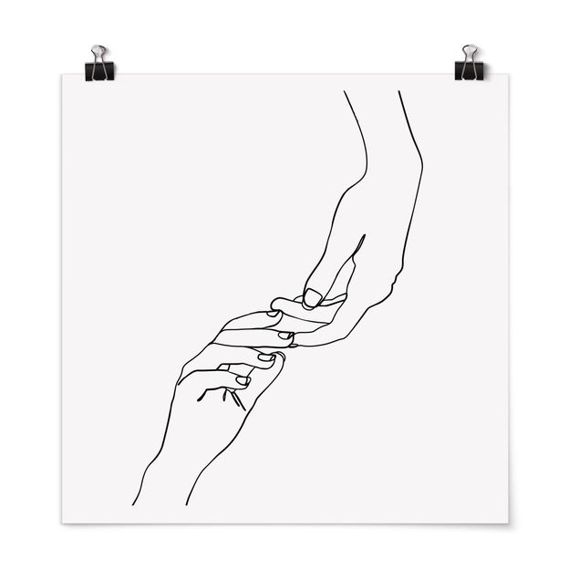 Plakater kunsttryk Line Art Hands Touching Black And White