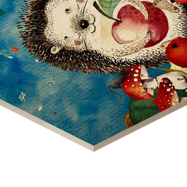 Sekskantede billeder Watercolor Hedgehog In The Moonlight