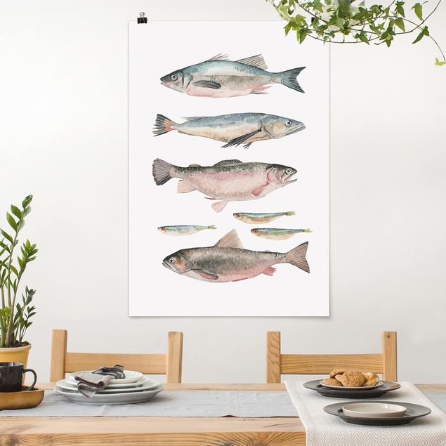 køkken dekorationer Seven Fish In Watercolour I