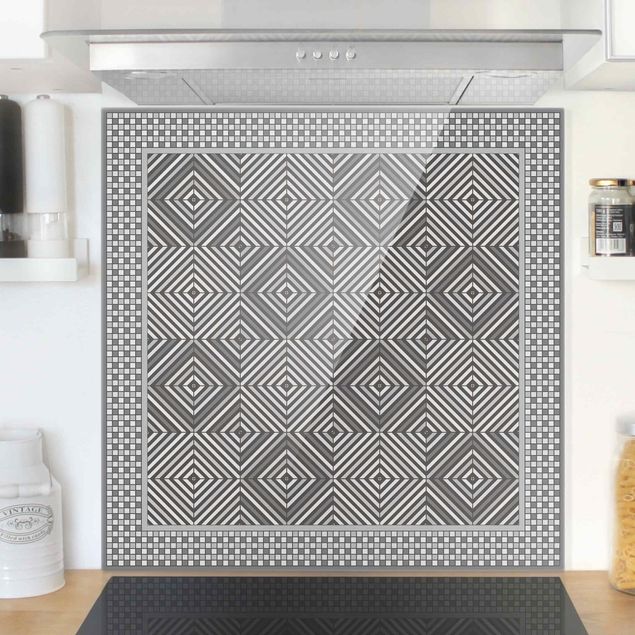 køkken dekorationer Geometrical Tiles Vortex Grey With Mosaic Frame