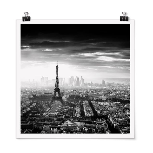 Plakater arkitektur og skyline The Eiffel Tower From Above Black And White