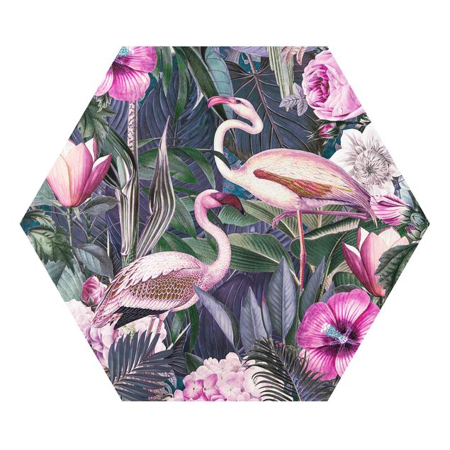 Billeder kunsttryk Colorful Collage - Pink Flamingos In The Jungle