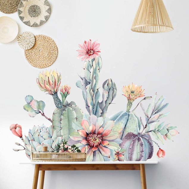 køkken dekorationer Watercolour Cactus Flower Bouquet XXL