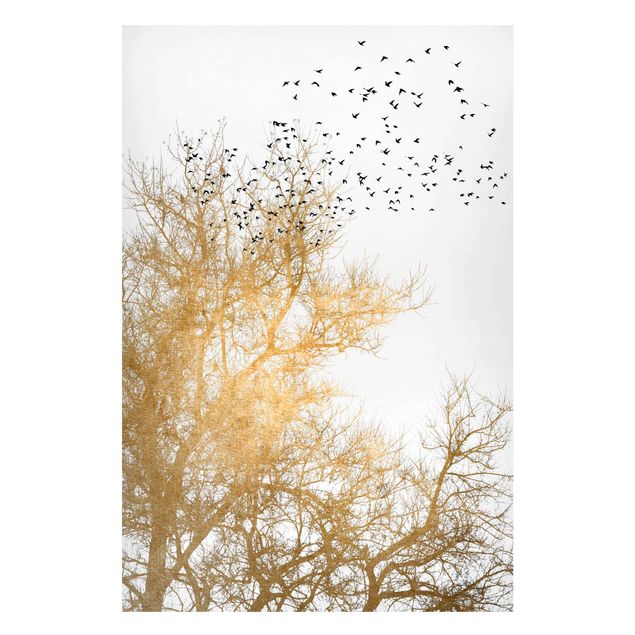 Billeder træer Flock Of Birds In Front Of Golden Tree