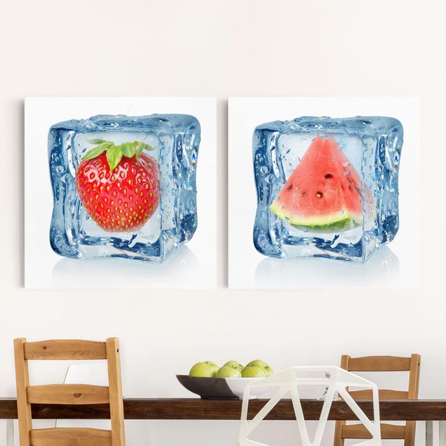 køkken dekorationer Strawberry and melon in the ice cube