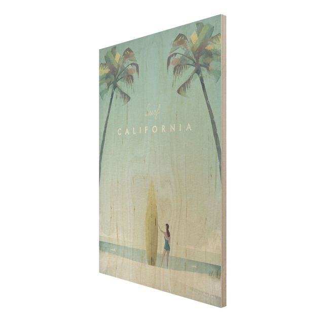 Prints på træ strande Travel Poster - California