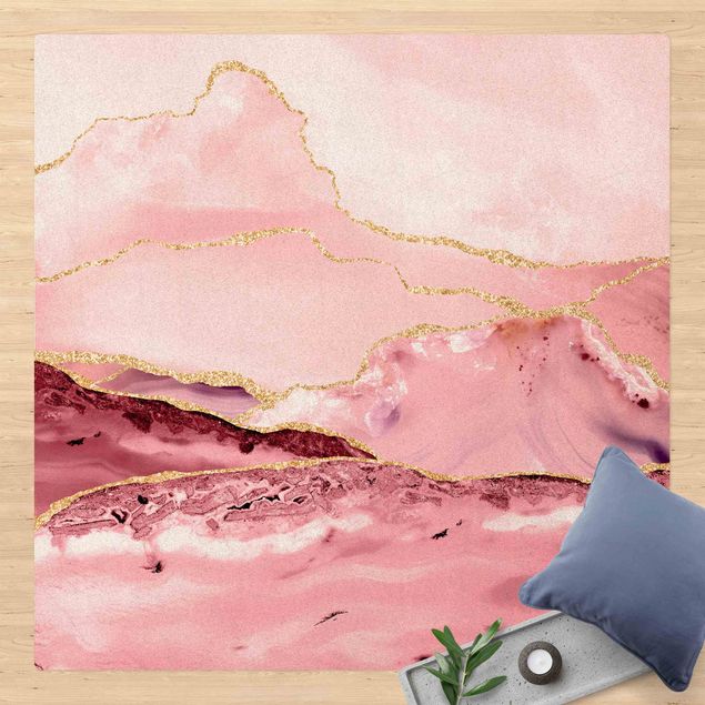 moderne tæppe Abstract Mountains Pink With Golden Lines