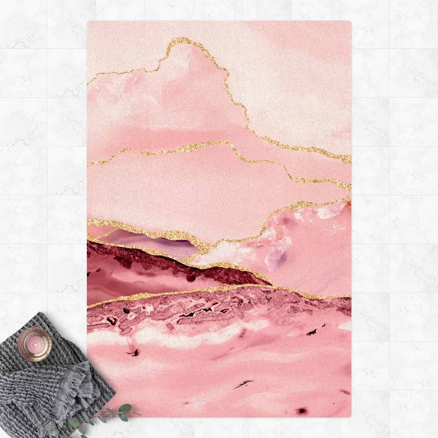 Kork måtter Abstract Mountains Pink With Golden Lines