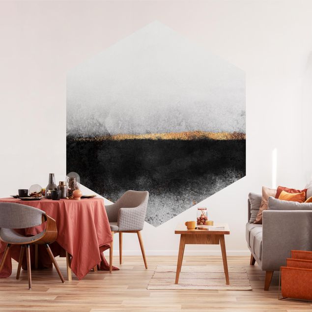 Moderne tapet Abstract Golden Horizon Black And White