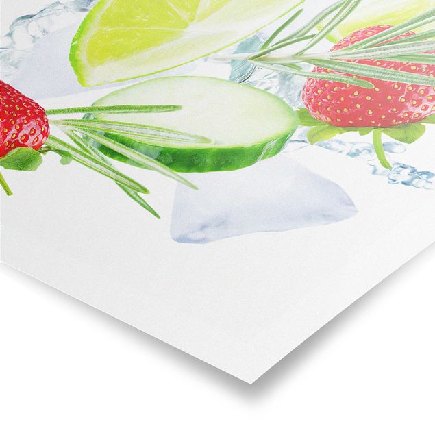 Plakater Strawberries Lime Ice Cubes Splash