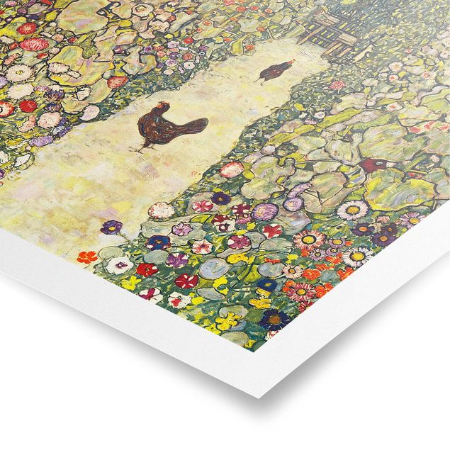 Plakater blomster Gustav Klimt - Garden Path with Hens