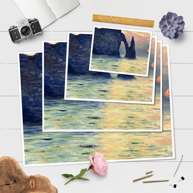 Plakater landskaber Claude Monet - The Cliff, Étretat, Sunset
