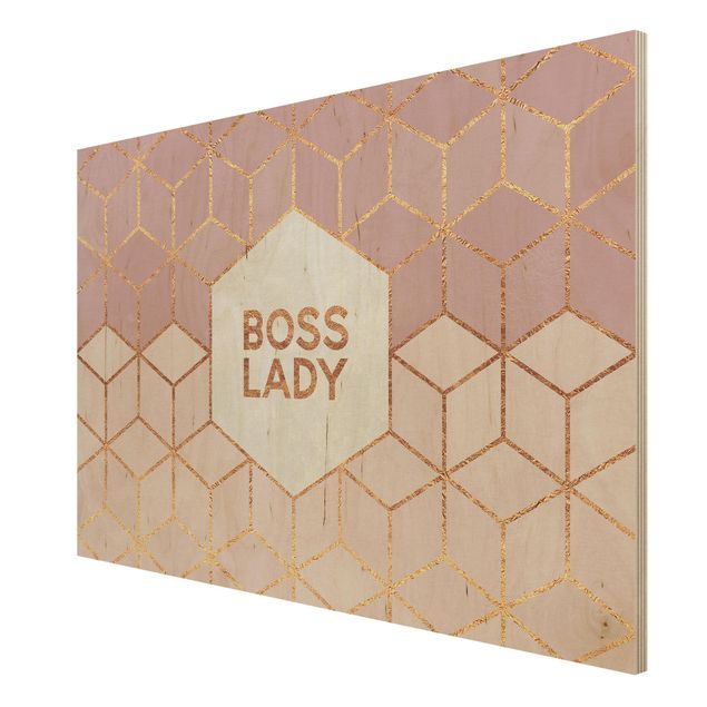 Prints på træ ordsprog Boss Lady Hexagons Pink